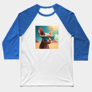 Sphinx cat with glasses looking to the side on the background of the pyramids Baseball T-Shirt